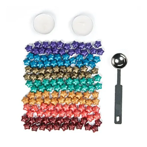 
                            Luropa 140 Pieces Rainbow Colorful Star Shape Sealing Wax Beads with a Wax Melting Spoon and 2 Pieces Candles for Wax Seal Stamp(7 Colors)
                        