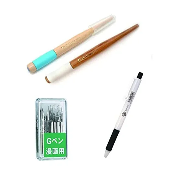 
                            Tachikawa Comic Pen Holder & Zebra Comic Pen Bundle Set, Tachikawa Comic Pen Nib Holder (T-40), (T-36W) + Zebra Comic Pen Nib Chrome (PG-6B-C-K) + Daidai Original Ballpoint Pen Made from Zebra
                        
