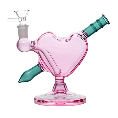 RORA 6“ Glass Bong Heart Shape Percolator Glass Water Pipe Small Pink Bongs with 14.5mm Slide Bowl - Pink