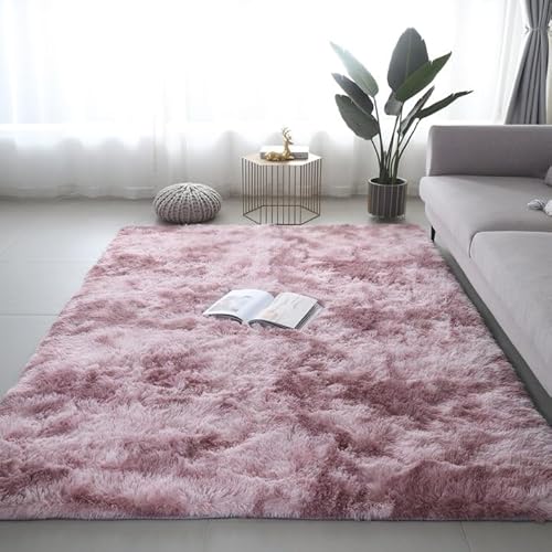 Wegital 180x270cm Fluffy Area Rug Living Room Bedroom Rug Kids Room Carpet Plush Large Rug Room Decorative Tie-Dye Rugs Dark pink - Dark Pink - 180x270cm