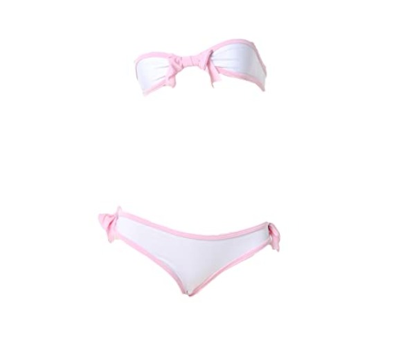 Cute Micro Bikini Kawaii Anime Cosplay Lingerie Lolita Bow Bra and Panty Set Sexy Underwear 2 Piece Bandeau White