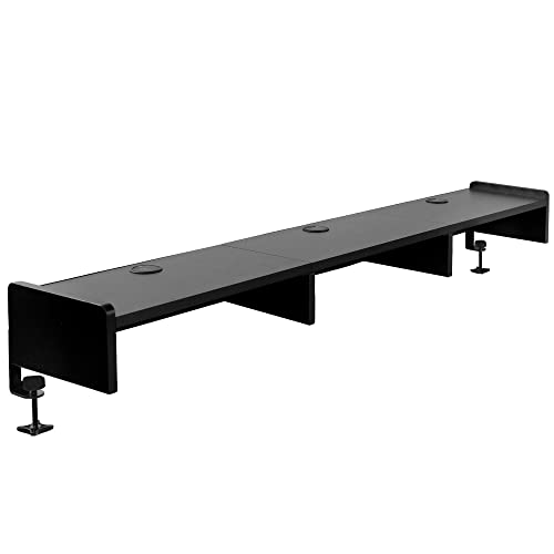 VIVO Clamp-on 60 inch Ergonomic Desk Shelf, Multi Screen Computer Monitor Laptop Stand Riser, 3 Compartment Desk Organizer with Cable Management, Black, STAND-SHELF60B