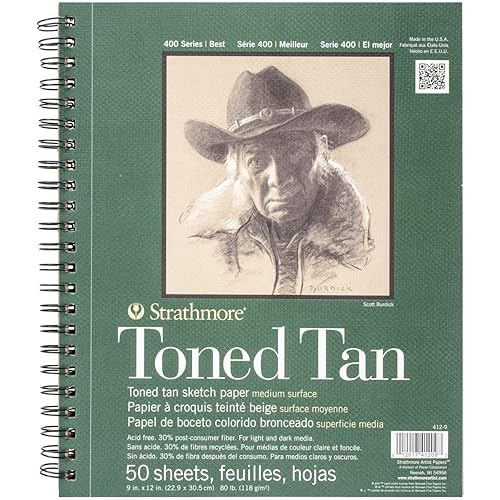 Pro-Art Strathmore Spiral Toned Sketch Book, 9 by 12-Inch, 50 Sheets, Tan