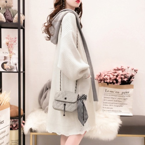 Womens Layered Look Hooded Cardigan - Off White / One Size