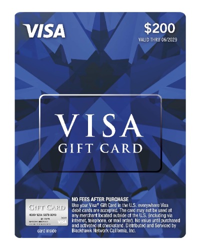 $200 Visa Gift Card (plus $6.95 Purchase Fee) - 