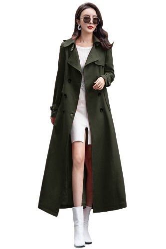 Trench Coat Slim Full Length Maxi Long Overcoat - Medium Army Green