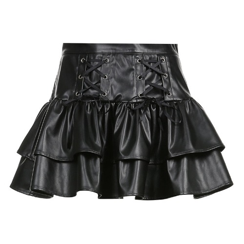 'Our Love' Black High Waist Pleated PU Leather Mini Skirt - Black / S