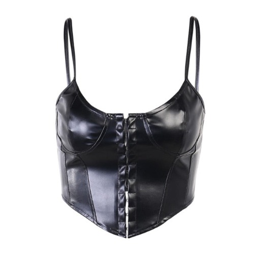'Condemn' Black Gothic PU Fake Leather Top - Black / S