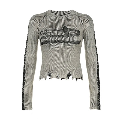 'Nightmare' Gray Grunge Harajuku Ripped Sweater - GRAY / S