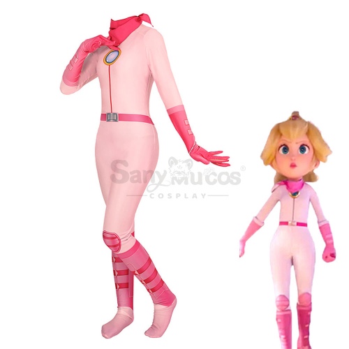 【In Stock】Anime Movie The Super Mario Bros. Movie Cosplay Princess Peach Pink Battle Bodysuit Cosplay Costume - S
