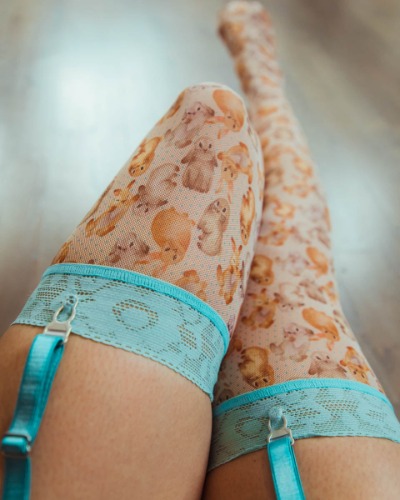 Hunny Bunny Printed Stay Up Stockings | M/L / bunnies