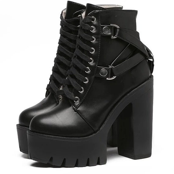 Belted Combat Boots - black / 8.5
