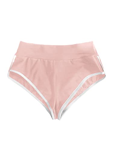 SweatyRocks Women's Sporty Elastic Waist Contrast Binding Booty Workout Biker Shorts - X-Large - Dusty Pink