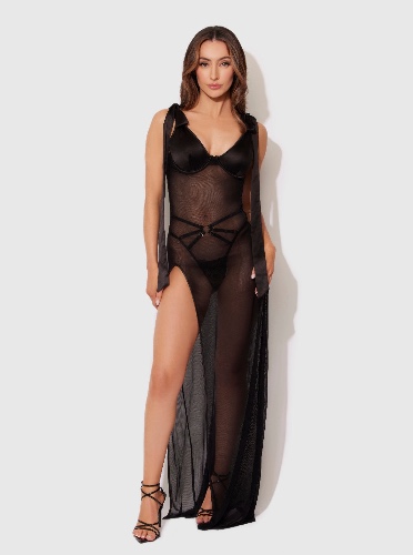 Melrose Satin & Sheer Maxi | Black / XL