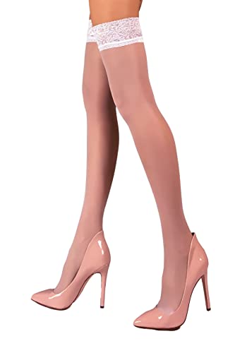 Mila Marutti Sheer Thigh High Stockings for Women Lingerie Pantyhose Nylons for Women - X-Large - White