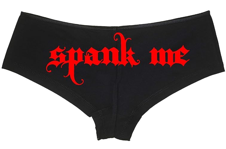 Knaughty Knickers Spank Me Goth Font Sexy Black Boyshort Flirty Submissive bdsm - Medium - Red