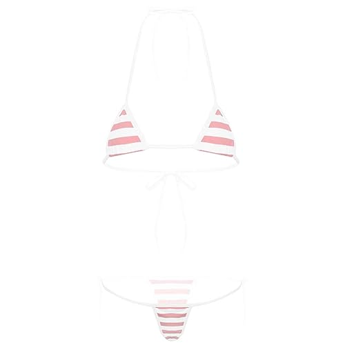 ABAFIP Womens Micro Tanning Bikini Kawaiii Japanese Cute Anime Lingerie set Tiny Bra Thong Panty Bottom Extreme Swimsuit - One Size - Light Pink