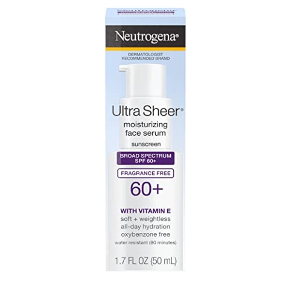 Neutrogena Ultra Sheer Moisturizing Face Serum with Vitamin E & SPF 60+, All Day Facial Sunscreen Serum with Broad Spectrum UVA/UVB Protection, Fragrance-Free, Oxybenzone-Free, 1.7 oz