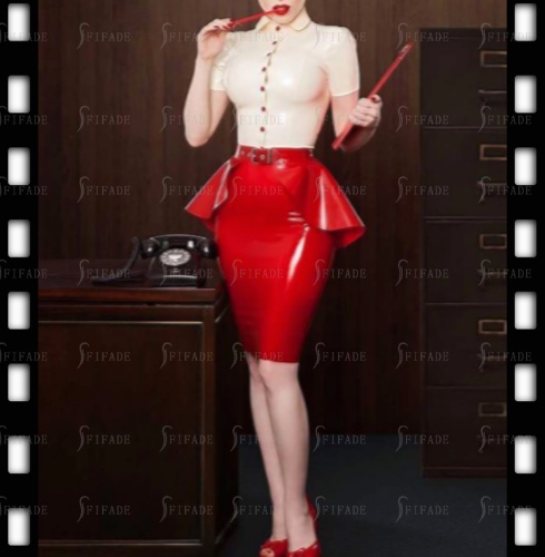 Latex Shirt One Piece Dress Knee Length Front Snap Buttons Flower Ruffles Hem Lady Skirts Customized 0.4mm