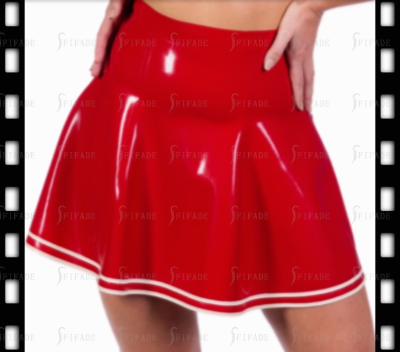 Latex FlounceSkirts White Trims Ruffles Sexy Short Length No Zip Customized 0.4mm