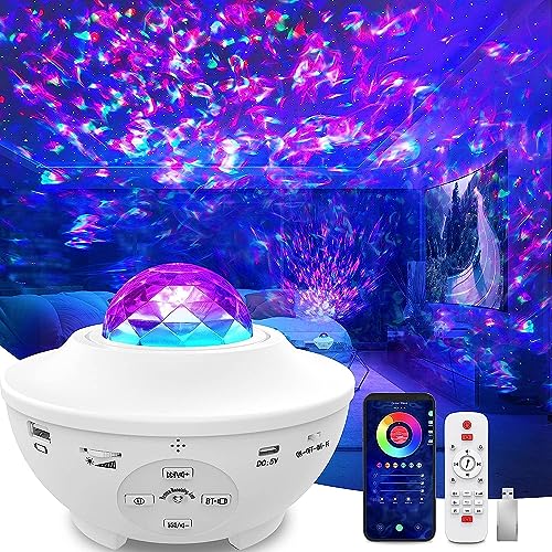 Star Projector, Smart Version 4 in 1 Ocean Wave Projector, Galaxy Projector with Bluetooth Music Speaker, Alexa, Smart App, and Remote, Night Light for Kids Bedroom/Room Decor/Night Light Ambiance - Pure White