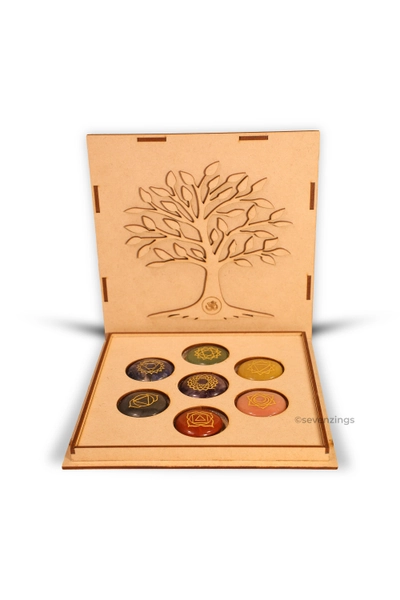 Healing Crystals Stones Set Chakra Stone Gift Box - Meditation Mindfulness Healing Stones Healing Crystals Set 7 Chakra Engraved stones Box