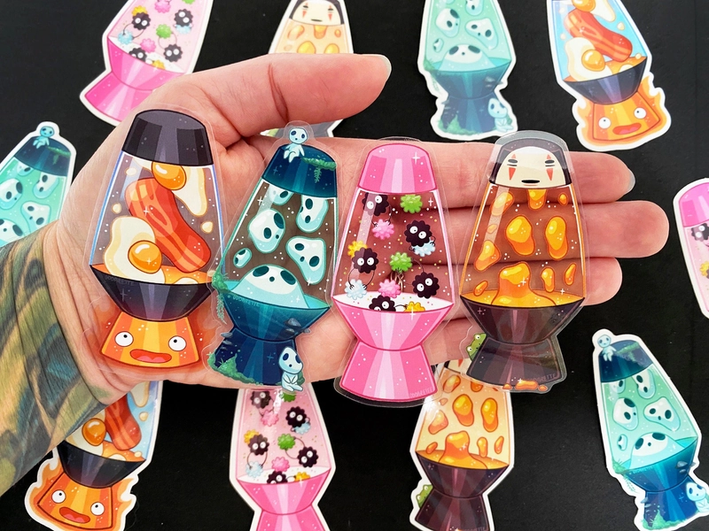 Anime Movie Lava Lamp Stickers - Transparent Stickers - Fire Demon Lava Lamp - Forest Spirit - Ghost Face - Konpeito Sprites - Fanart