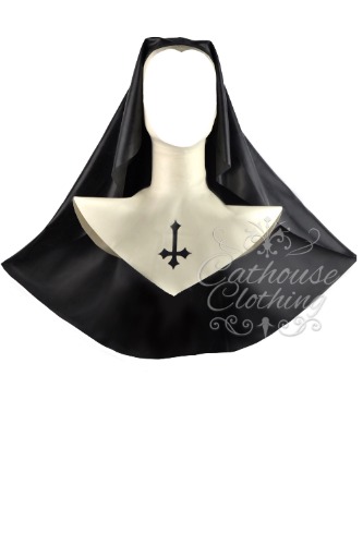 Nun hood with cross | Small / Black & red / Inverted cross as shown