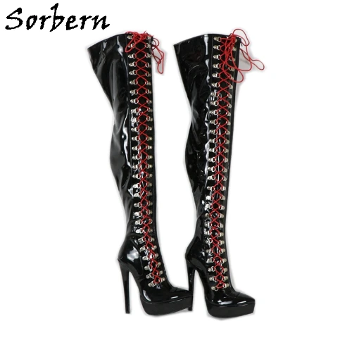 Sorbern Custom Crotch Thigh High Boots Women High Heel Platform Shoes Lace-Up