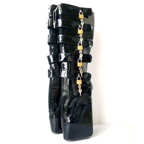 Black Pvc Knee High Ballet Pony Boots Locking | Dotty After Midnight