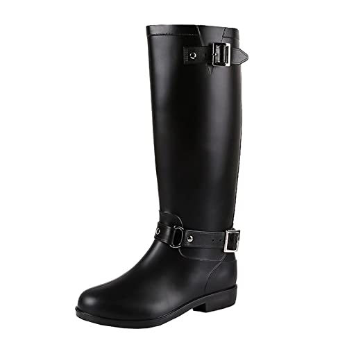 tqgold Gummistiefel Damen Langschaft Festival Hoch Regenstiefel mit Reißverschluss Absatz Leicht Modern Eva Wellington - 36 EU - Schwarz 1