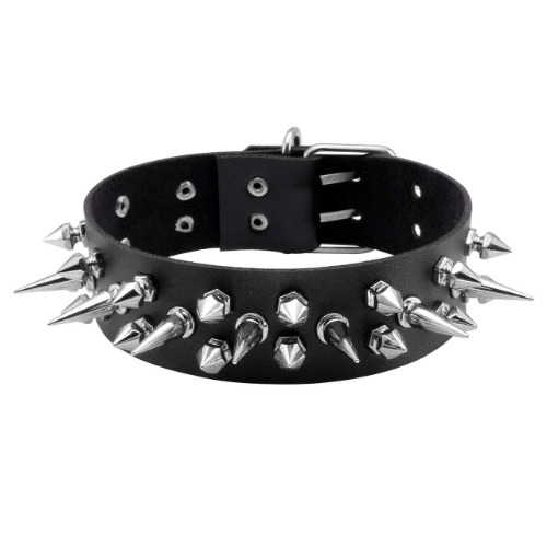 Manfnee Punk Gothic Halsband Halsreif PU Leder Spike Rivet Choker Halskette für Männer Frauen - F