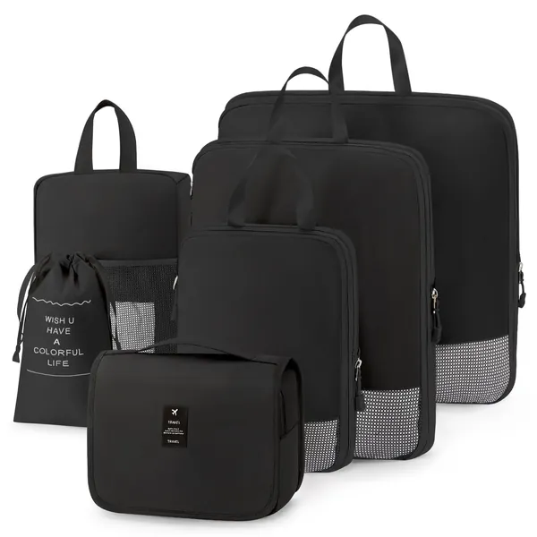 Compressie reiskofferinpakkubussen, set met 6 of 7 stuks inpakkubussen voor koffers, inpakcompressie-indelers voor reizen