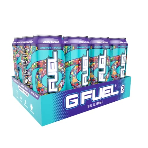 G Fuel Clickbait Energy Drink, Sugar Free, Healthy Drinks, Zero Calorie, 300 mg Caffeine per Carbonated Can, Cherry Pomegranate Fruit Flavor, Focus Amino, Vitamin + Antioxidants Blend - 12 Pack