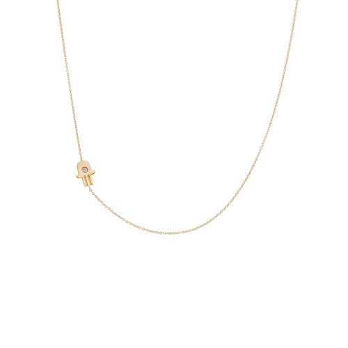 Diamond Sideway Hamsa Necklace 14K