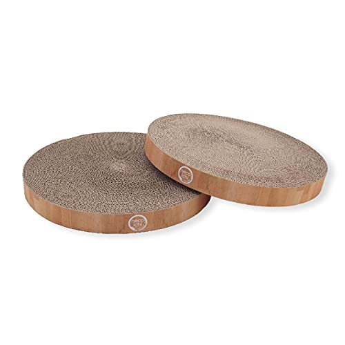 Cozy Cat Scratcher Bowl Replacement Pad (2 Pack), 100% Recycled Paper, Chemical-Free Materials (Regular, Oak) - Regular - Oak