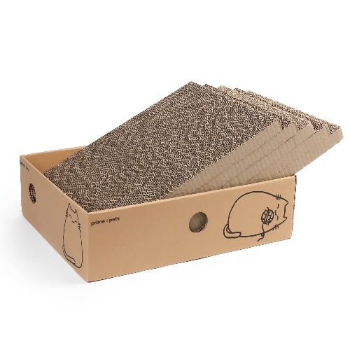 PrimePets XL Wide Cat Scratch Pad with Box, 5 Pack Reversible Scratcher Cardboard for Indoor Cats, 17x13x5'' Kitty Bed Scratching Board, Convenient Replacement Hole Design - 