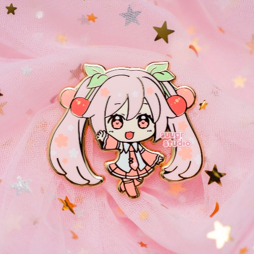 Virtual Vocalist Sakura Miku Hard Enamel Pin - Cherry Pink / [A Grade] / Simple Rubber Back
