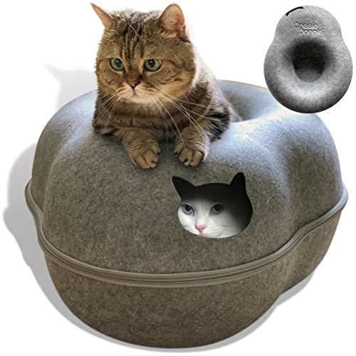 CassieDonnie Premium Cat Bed cave Tunnel Hiding Places for Indoor Cats (Large) Houses & Condos. Washable 100% Nontoxic Eco-Friendly. Spacious for 2 Cats