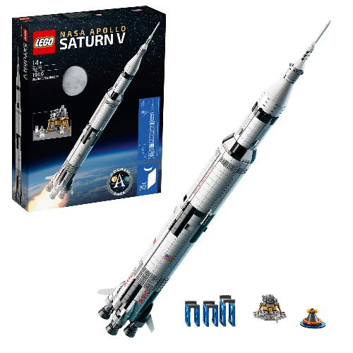 LEGO 92176 Ideas NASA Apollo Saturn V Space Rocket and Vehicles, Spaceship Collectors Building Set with Display Stand [Amazon Exclusive] - single