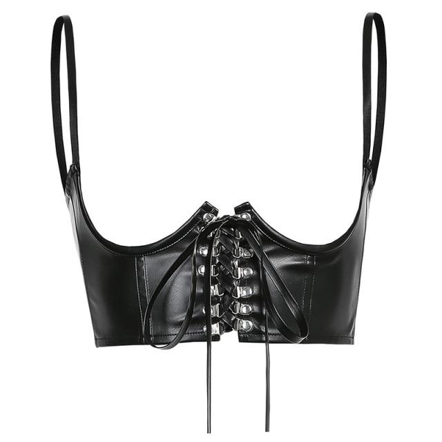 Alternative Goth 'Backseat' Black Lace Up Faux Leather Under Bust Corset Belt - Black / One Size