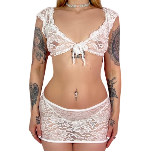 Just A Girl Lace Skirt Set: White | XS - M