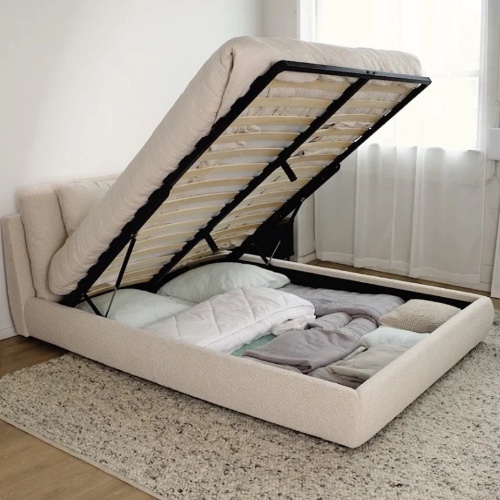 Cloud Bed with Storage, Queen, Cream Bouclé | Cream Bouclé / Queen
