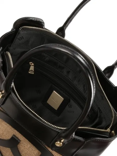 Schwarze Lederhandtasche mit durchbrochenem Monogramm