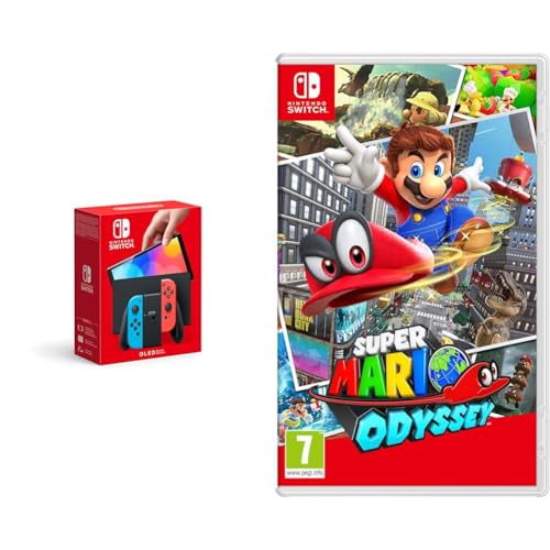 Nintendo Switch (OLED Model) - Neon Blue/Neon Red & Super Mario Odyssey Switch - OLED Neon Red/Neon Blue - + Super Mario Odyssey (Nintendo Switch)