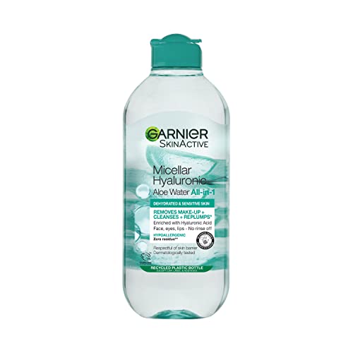 Garnier Micellar Hyaluronic Aloe Cleansing Water For Dehydrated Skin 400ml, Replumping Cleanser & Makeup Remover, Recognised By The British Skin Foundation, Use With Reusable Micellar Eco Pads - Micellar Aloe 400ml
