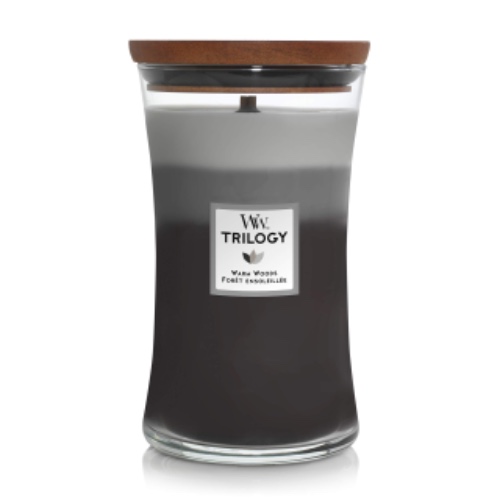 WoodWick Trilogy Large Hourglass Scented Candle with Crackling Wick | Warm Woods | Up to 130 Hours Burn Time