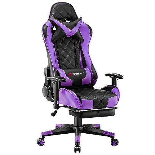 JL Comfurni Gaming Chair Racing Computer Chair Office Desk Chair High-Back Gaming Recliner with Footrest Ergonomic Video Chair for adults PU Leather Swivel E-sports Chair Purple - Purple With Footpad