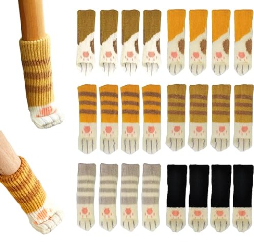 WAFJAMF 24 PCS Cute Cat Paw Furniture Leg Socks, Chair Leg Floor Protectors for Avoid Scratches, Fit Square Round Furniture Leg for Moving Easily and Reduce Noise
