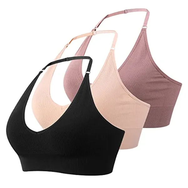 MsAnya Women Halter Bra Top Yoga Bralette Crop Tanks Workout Sports Bras V Neck with Adjustable Strap Seamless Padded